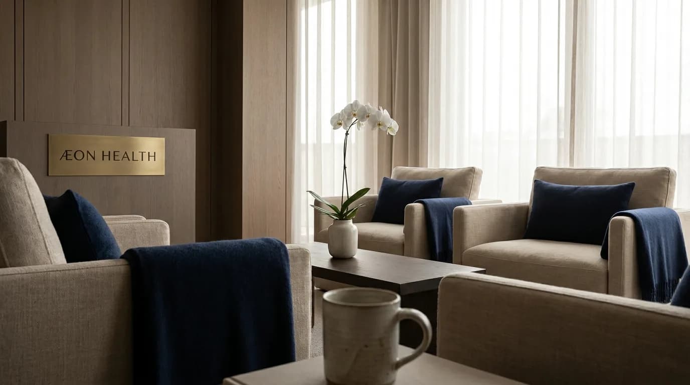 Serene luxury longevity and wellness medical suite.